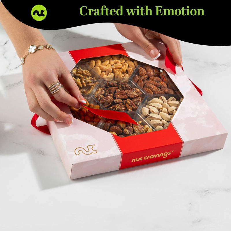 NUT CRAVINGS - Halloween Treats For Adults Mixed Nuts Gift Basket in Red Gold Box (7 Assortments, 1 LB) Holiday Xmas Christmas Food Arrangement, Healthy Snack Care Package, Food Assortments - Image 3